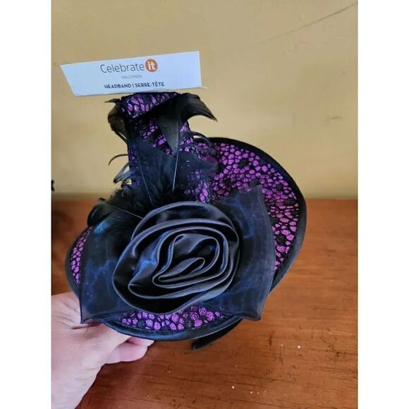 Witch hat purple and black adult Halloween headband - Picture 2 of 4